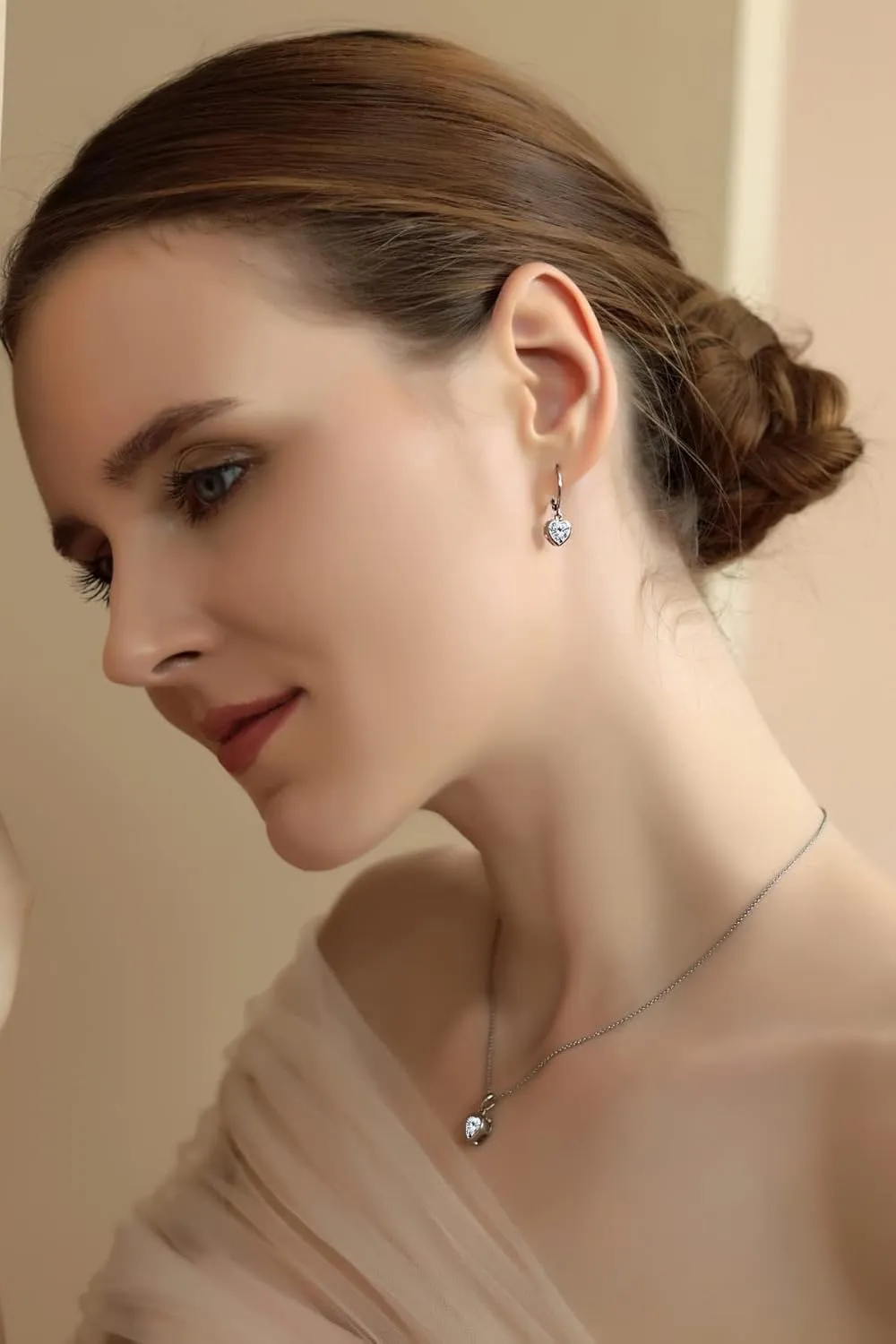 Jewelry Sets for Women, Heart Necklace and Earring Sets for Women, Birthstone Jewelry, Bezel-Set Genuine or Synthetic Gems, Pendant Necklace, Short Necklace, Dangle Earrings, Sterling Silver Jewelry