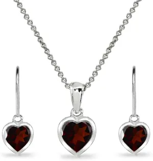 Jewelry Sets for Women, Heart Necklace and Earring Sets for Women, Birthstone Jewelry, Bezel-Set Genuine or Synthetic Gems, Pendant Necklace, Short Necklace, Dangle Earrings, Sterling Silver Jewelry