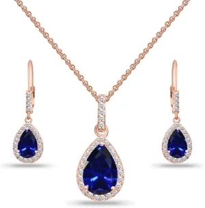 Jewelry Sets for Women, Necklace and Earring Sets for Women, Birthstone Jewelry, Genuine or Synthetic Gemstones, Teardrop Necklace and Dangle Earrings, Pendant Necklace, Sterling Silver Jewelry