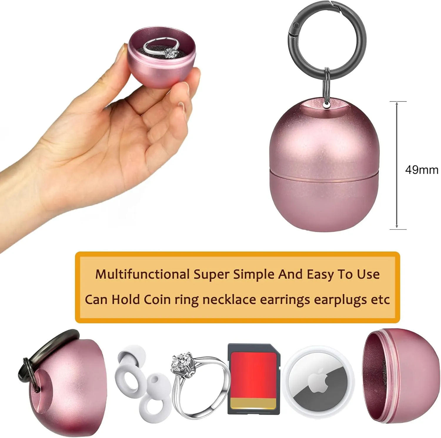 Jewelry Storage Box Case Gym Storage Jewelry Storage Box Case, Ring Organizer Container with Protective Sponge,Jewelry Care Protective Ring Holder with Keychain (1-Tier Pink)