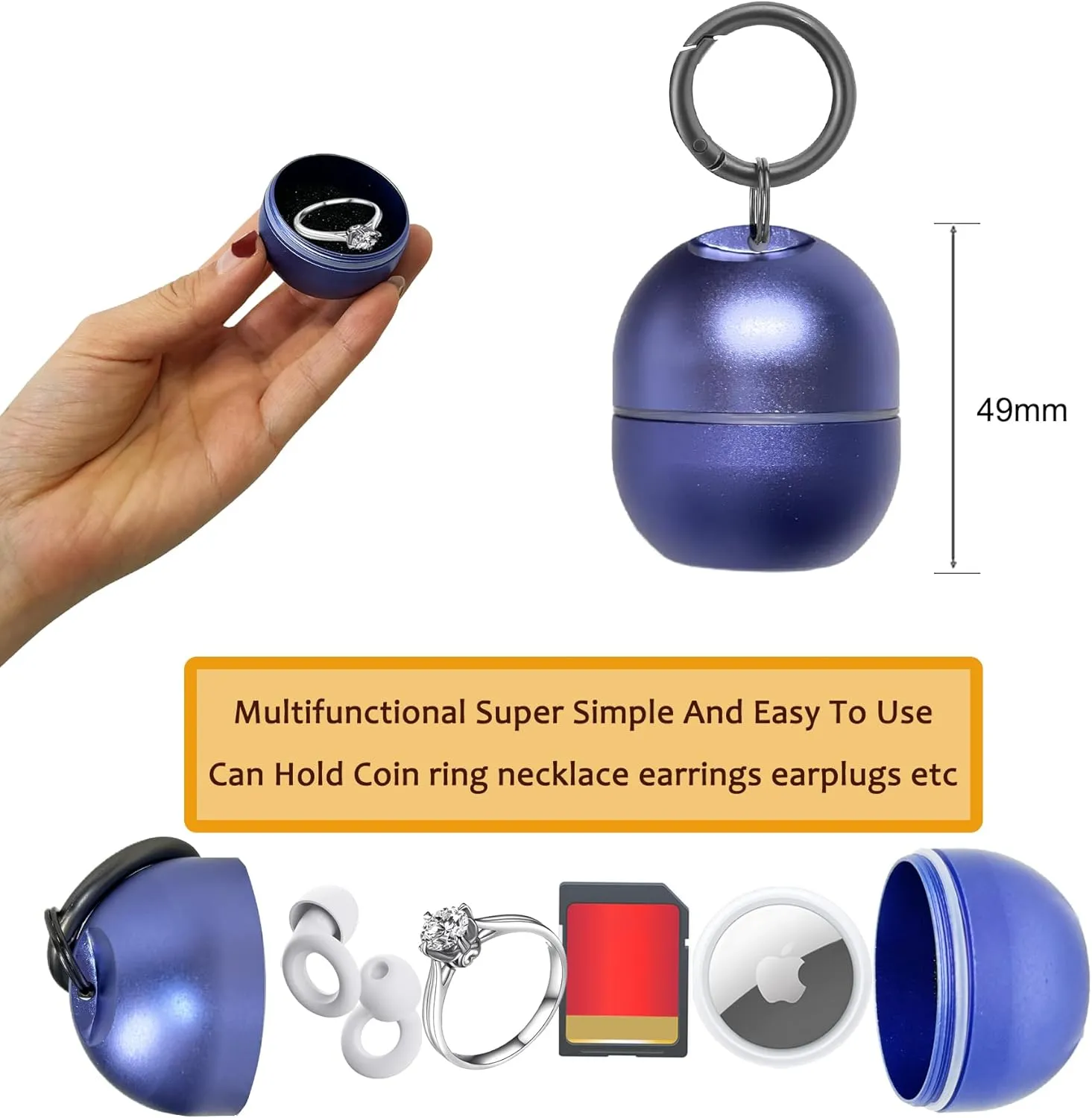 Jewelry Storage Box Case Gym Storage Jewelry Storage Box Case, Ring Organizer Container with Protective Sponge,Jewelry Care Protective Ring Holder with Keychain (1-Tier Purple)