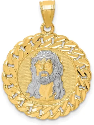 JewelryWeb 10k With Rhodium Religious Faith Inspiration Jesus Face Pendant Necklace 28.63mm long-Pendant for Women