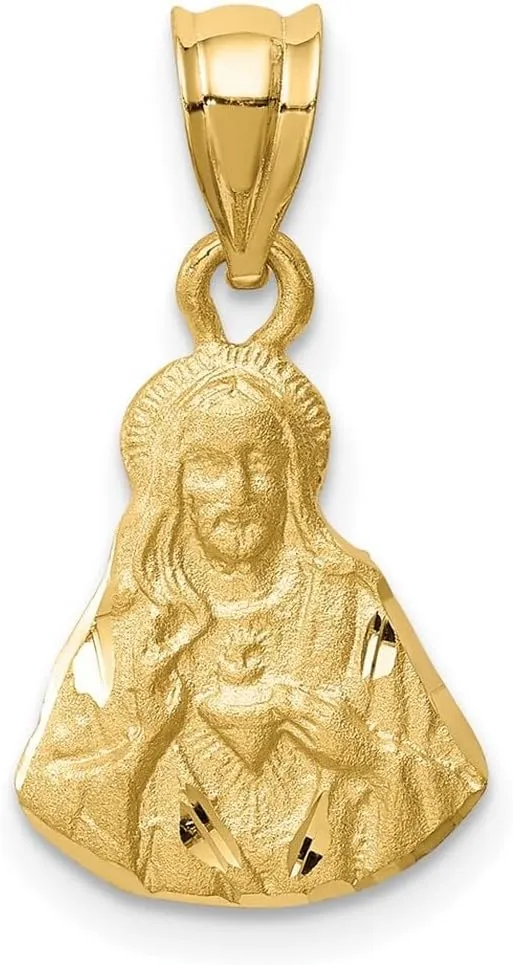 JewelryWeb 14k Solid Yellow Gold Brushed and Sparkle Cut Religious Faith Inspiration Jesus Pendant Necklace-Pendant for Women