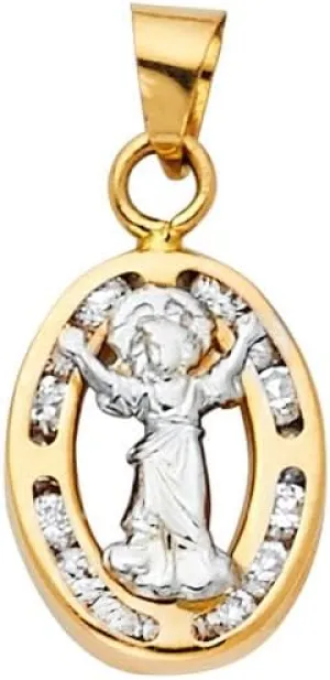 JewelryWeb 14k Yellow Gold and White Gold CZ Simulated Diamond Divine Infant Religious Faith Inspiration Jesus Pendant Necklace 8x17mm-Pendant for Women