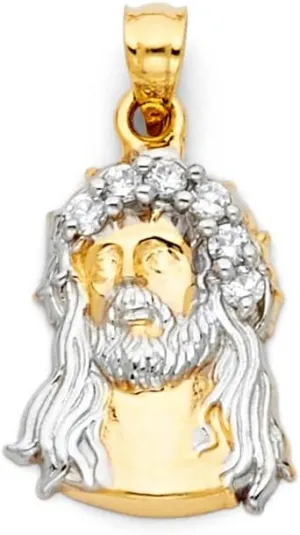 JewelryWeb 14k Yellow Gold and White Gold CZ Simulated Diamond Religious Faith Inspiration Jesus Christ Head Pendant Necklace 15x22mm-Pendant for Women