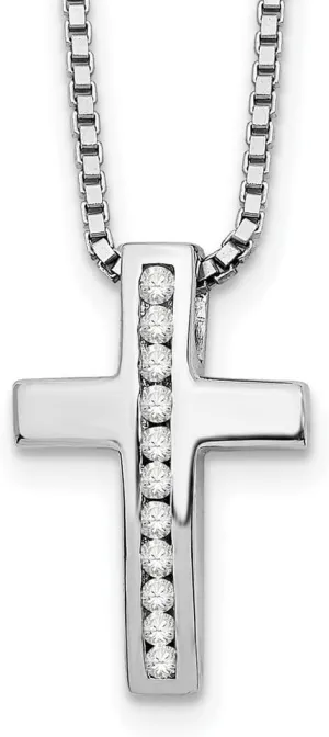 JewelryWeb 925 Sterling Silver Polished Spring-Ring White Ice Diamond Religious Faith Cross Slide Pendant Necklace 18 Inch 10.5mm Wide-Pendant for Women