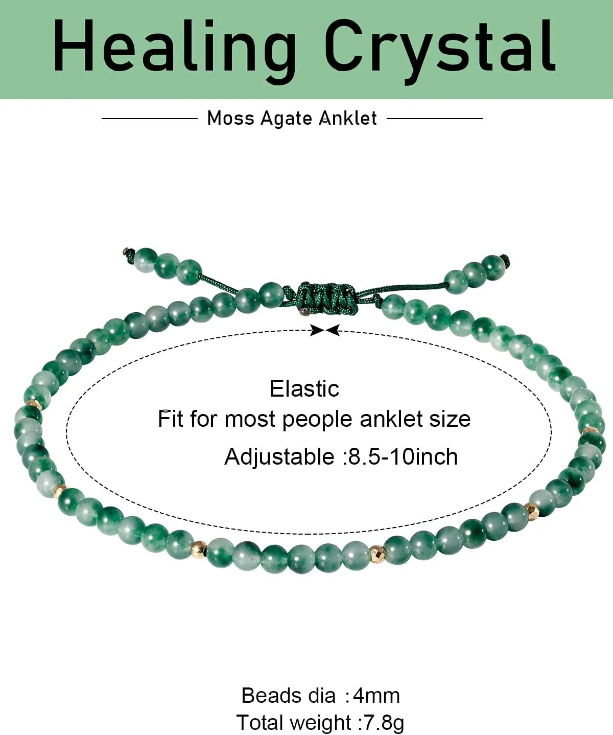 Jewever Gemstone Foot Anklet Bracelet for Women Beaded Stone Healing Energy Crystal Beach Foot Jewelry Adjustable(8.5-10 Inches)