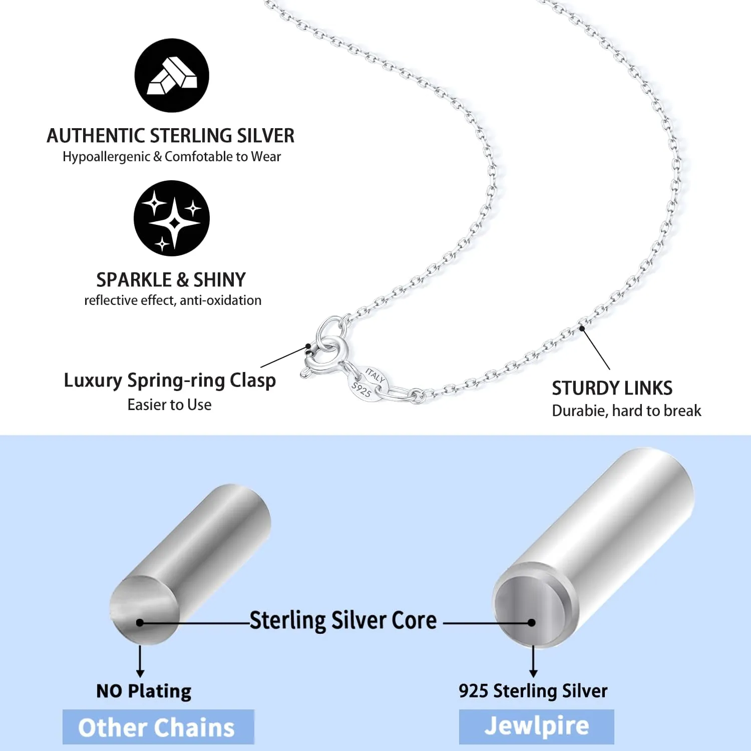Jewlpire Real 1.2mm Cable Chain 925 Sterling Silver Chain Necklace for Women, 14K Gold Chain for Women Dainty Women's Chain Necklaces, 14 16 18 20 22 24 26 Inch