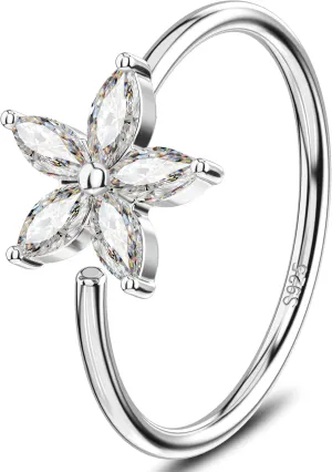 Jewseen 925 Sterling Silver 20g Nose Rings Flower Hoop Nose Rings for Women Cartilage Hoop Earrings Rook Daith Helix Piercing Jewelry