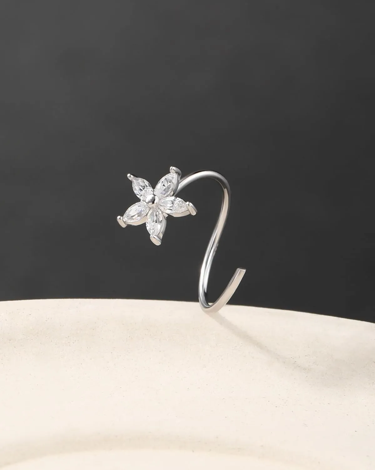 Jewseen 925 Sterling Silver 20g Nose Rings Flower Hoop Nose Rings for Women Cartilage Hoop Earrings Rook Daith Helix Piercing Jewelry
