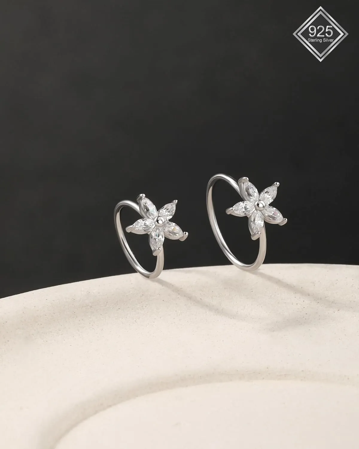 Jewseen 925 Sterling Silver 20g Nose Rings Flower Hoop Nose Rings for Women Cartilage Hoop Earrings Rook Daith Helix Piercing Jewelry