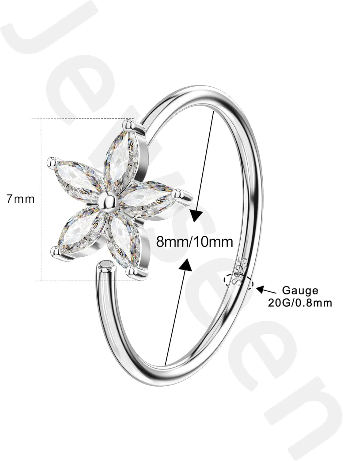 Jewseen 925 Sterling Silver 20g Nose Rings Flower Hoop Nose Rings for Women Cartilage Hoop Earrings Rook Daith Helix Piercing Jewelry