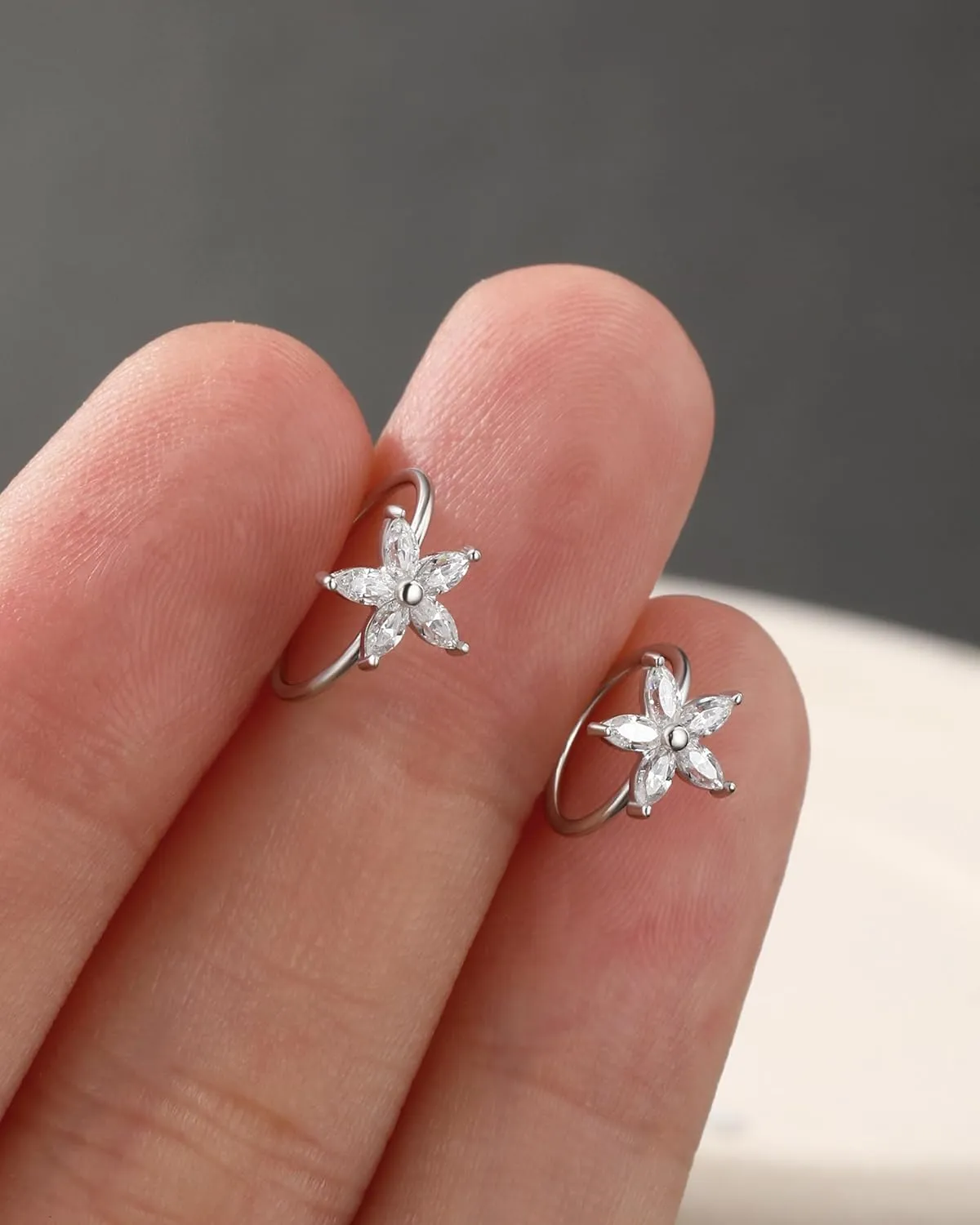 Jewseen 925 Sterling Silver 20g Nose Rings Flower Hoop Nose Rings for Women Cartilage Hoop Earrings Rook Daith Helix Piercing Jewelry