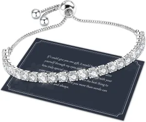 J.Fe Silver Bracelet, S925 Tennis Bracelet with Sparkling 5A Cubic Zirconia Silver Bracelets for Women Adjustable Bracelet for Women Bracelets Womens Bracelet Women Gifts for Women Mom