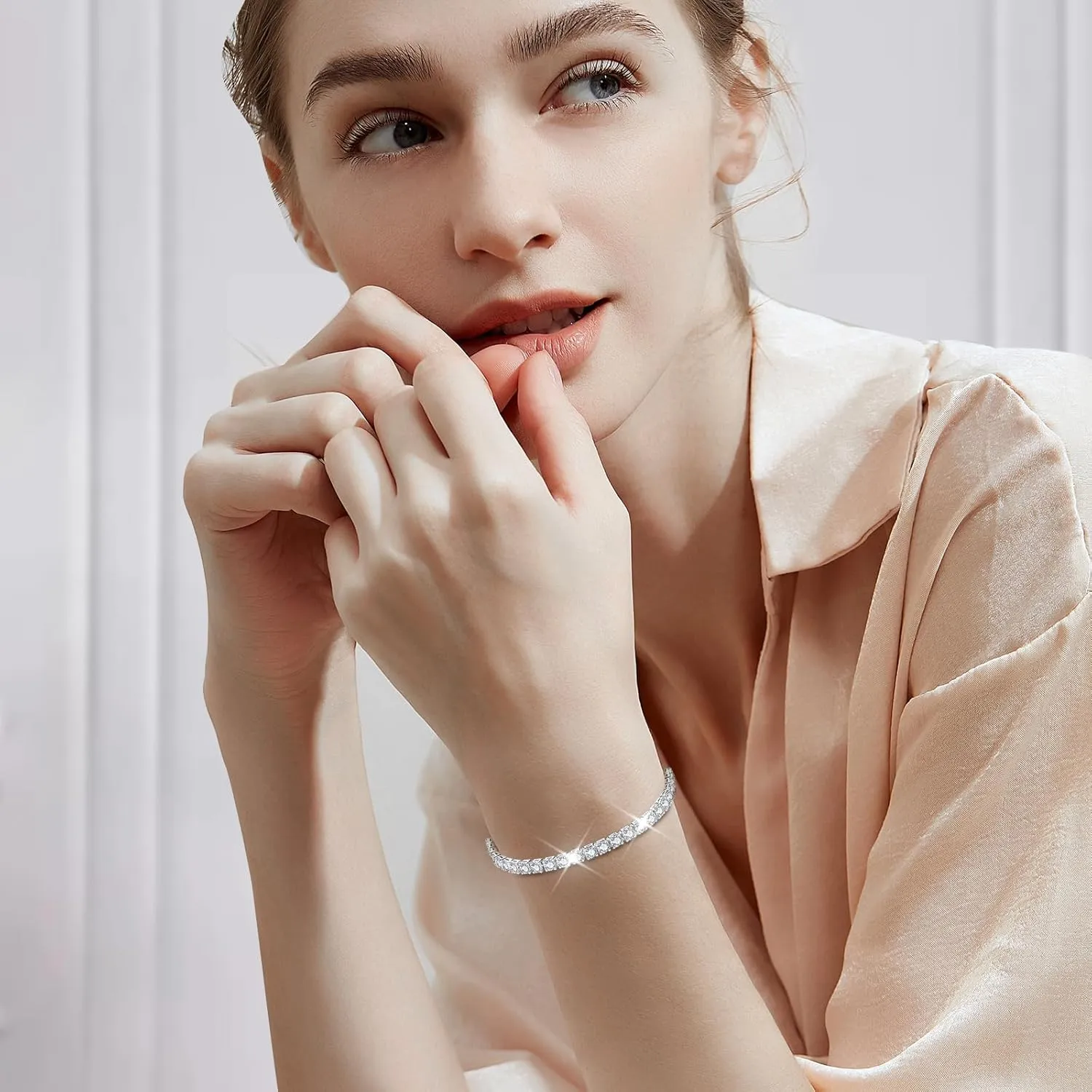 J.Fe Silver Bracelet, S925 Tennis Bracelet with Sparkling 5A Cubic Zirconia Silver Bracelets for Women Adjustable Bracelet for Women Bracelets Womens Bracelet Women Gifts for Women Mom