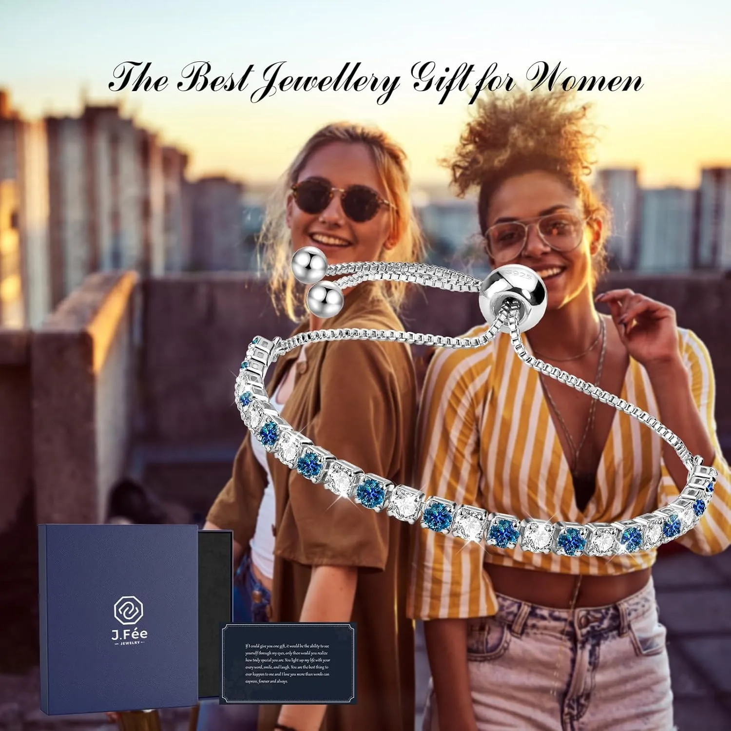 J.Fe Silver Bracelet, S925 Tennis Bracelet with Sparkling 5A Cubic Zirconia Silver Bracelets for Women Adjustable Bracelet for Women Bracelets Womens Bracelet Women Gifts for Women Mom