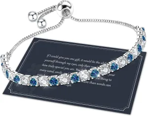 J.Fe Silver Bracelet, S925 Tennis Bracelet with Sparkling 5A Cubic Zirconia Silver Bracelets for Women Adjustable Bracelet for Women Bracelets Womens Bracelet Women Gifts for Women Mom