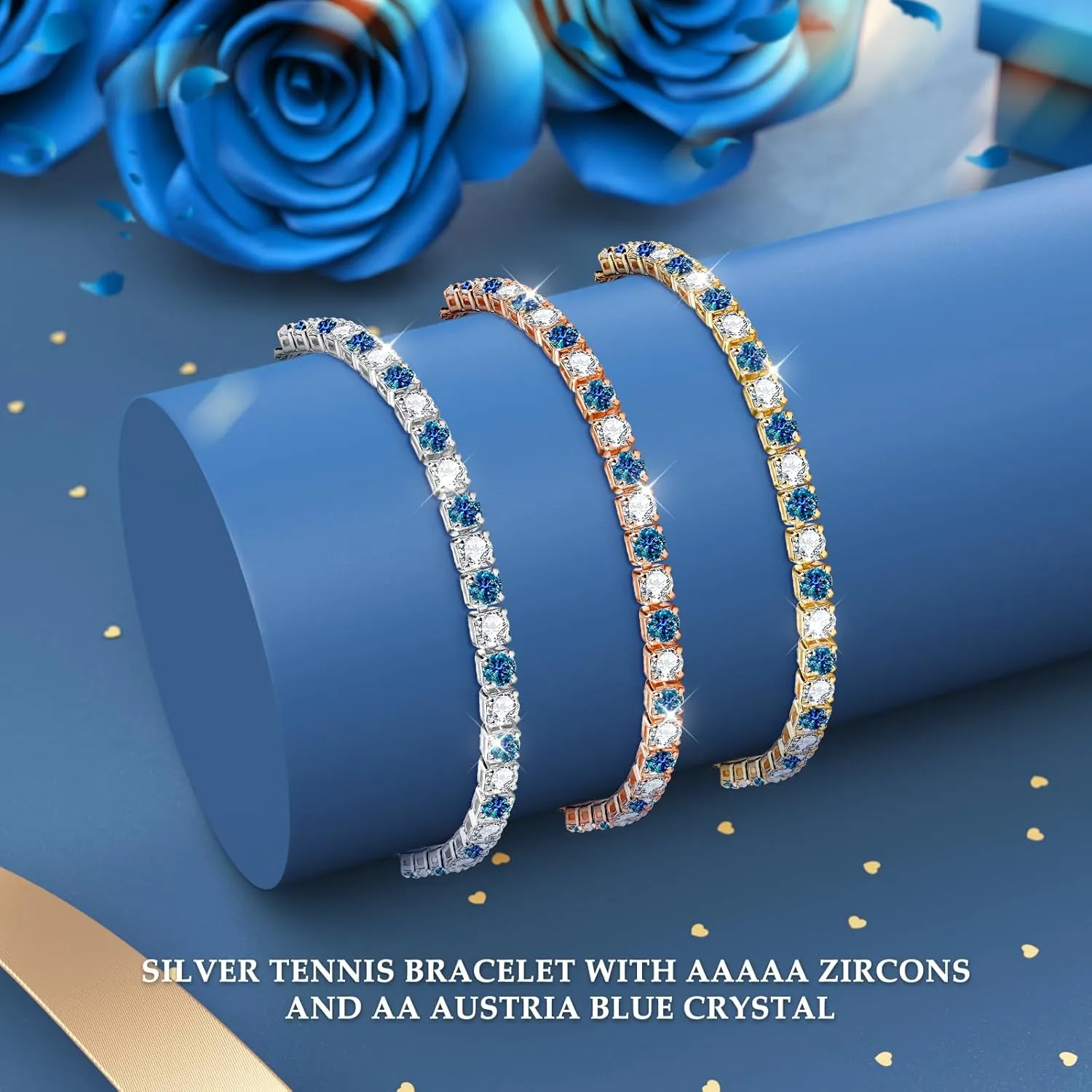 J.Fe Silver Bracelet, S925 Tennis Bracelet with Sparkling 5A Cubic Zirconia Silver Bracelets for Women Adjustable Bracelet for Women Bracelets Womens Bracelet Women Gifts for Women Mom