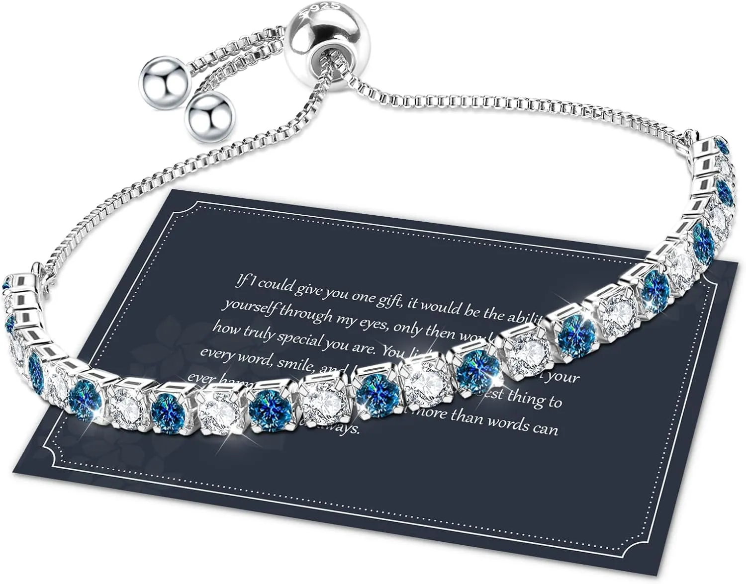 J.Fe Silver Bracelet, S925 Tennis Bracelet with Sparkling 5A Cubic Zirconia Silver Bracelets for Women Adjustable Bracelet for Women Bracelets Womens Bracelet Women Gifts for Women Mom