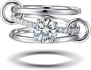 JINEAR Stackable Rings for Women Non Tarnish Sterling Silver Interlocking Ring Set Cubic Zirconia Statement Bands Interlocked Stacking Multi-Link Connected Rings Jewelry