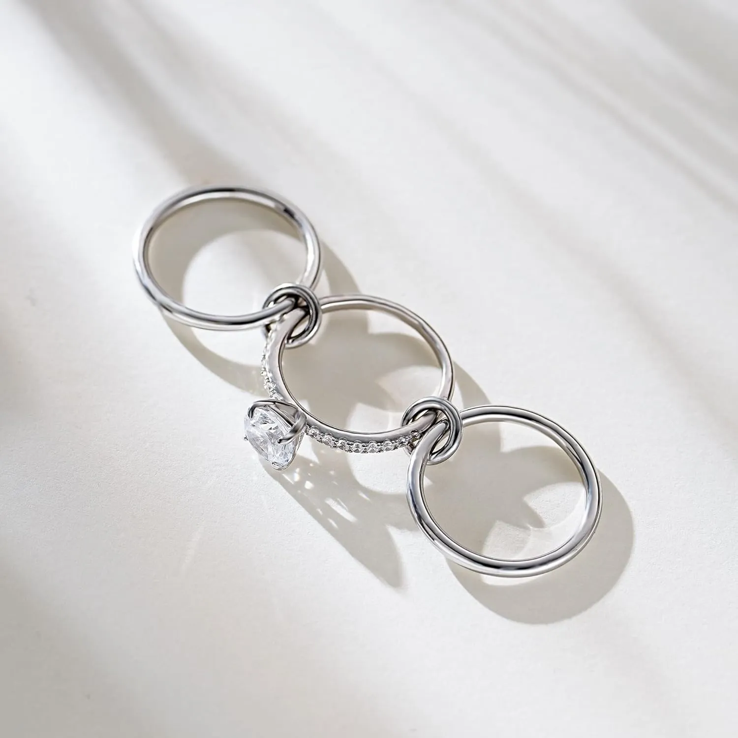 JINEAR Stackable Rings for Women Non Tarnish Sterling Silver Interlocking Ring Set Cubic Zirconia Statement Bands Interlocked Stacking Multi-Link Connected Rings Jewelry