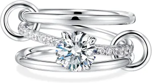 JINEAR Stackable Rings for Women Non Tarnish Sterling Silver Interlocking Ring Set Cubic Zirconia Statement Bands Interlocked Stacking Multi-Link Connected Rings Jewelry