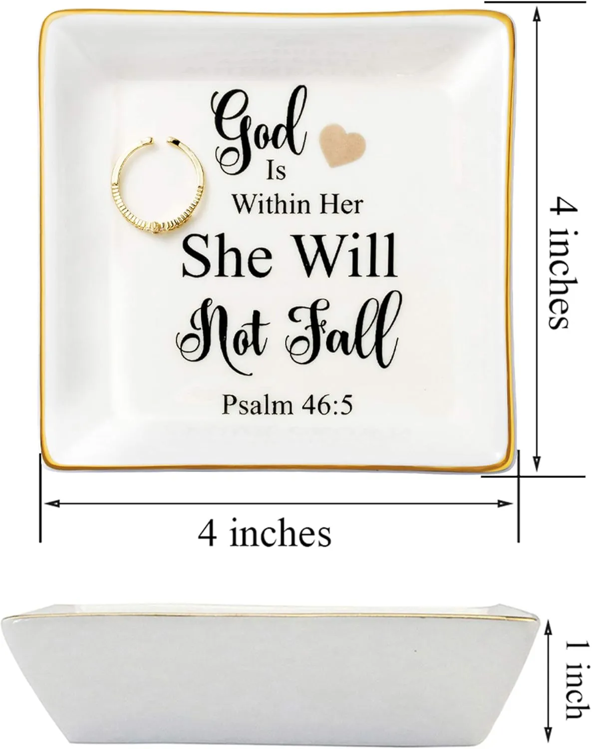 JoycuFF Religious Gifts for Women Inspirational Christian Jewelry Trinket Dish Birthday Gifts for Sister Daughter Mother Aunt Christians God Is Within Her She Will Not Fall