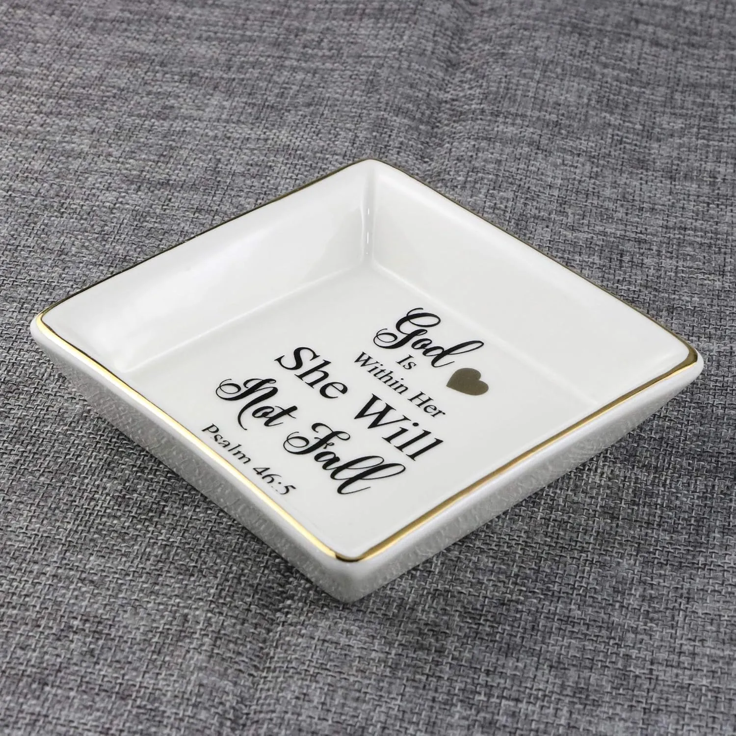JoycuFF Religious Gifts for Women Inspirational Christian Jewelry Trinket Dish Birthday Gifts for Sister Daughter Mother Aunt Christians God Is Within Her She Will Not Fall