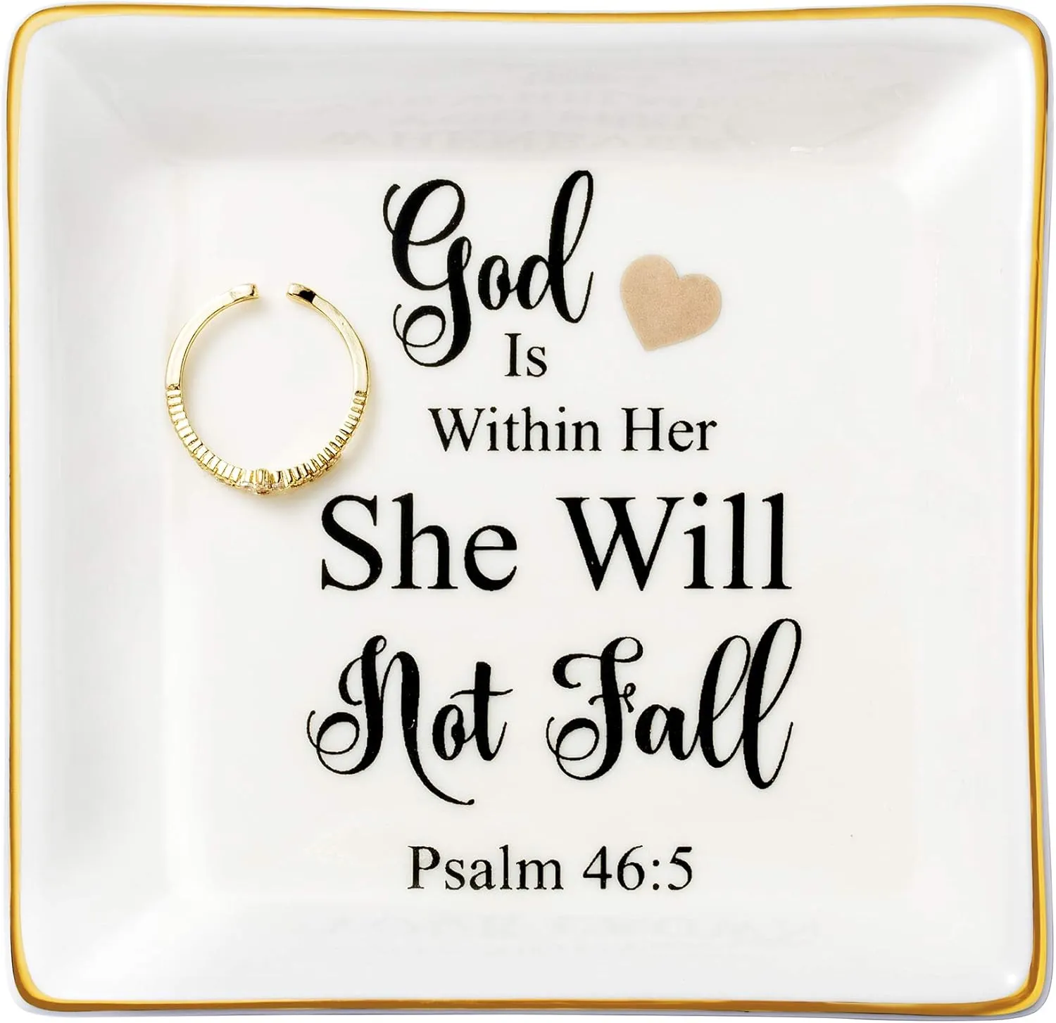 JoycuFF Religious Gifts for Women Inspirational Christian Jewelry Trinket Dish Birthday Gifts for Sister Daughter Mother Aunt Christians God Is Within Her She Will Not Fall