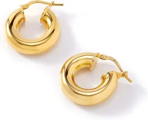 JTV 18k Yellow Gold Plated Chunky Hoop Earrings - Over Bronze - Cute Simple Small Hoops for Women - Loop Earrings - Classy Jewelry