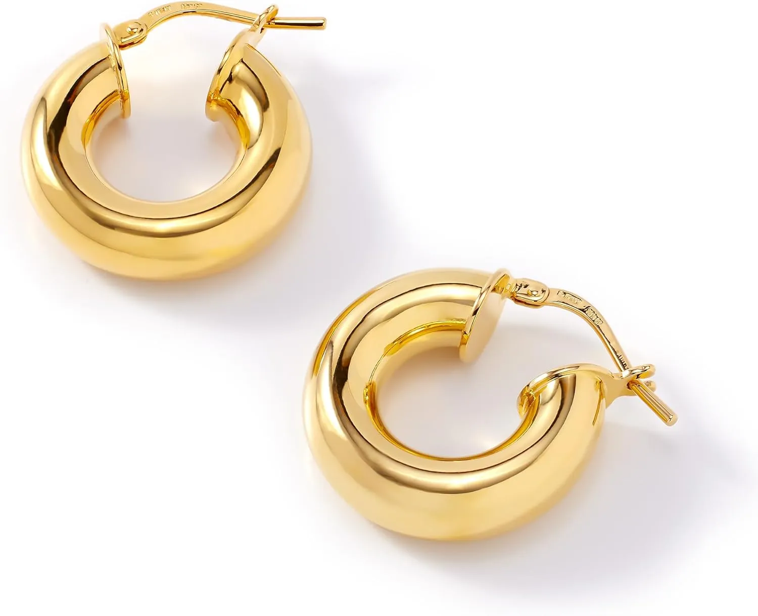JTV 18k Yellow Gold Plated Chunky Hoop Earrings - Over Bronze - Cute Simple Small Hoops for Women - Loop Earrings - Classy Jewelry