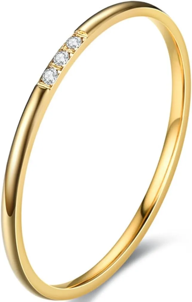 Jude Jewelers 1mm Stainless Steel Thin Stackable Three Stones Eternity Wedding Band Ring