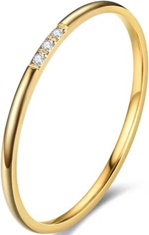 Jude Jewelers 1mm Stainless Steel Thin Stackable Three Stones Eternity Wedding Band Ring