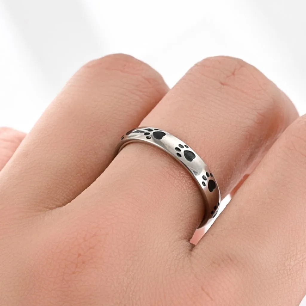 Jude Jewelers 4mm Stainless Steel Dog's Paw Pattern Wedding Band Stacking Party Anniversary Birthday Ring