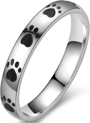 Jude Jewelers 4mm Stainless Steel Dog's Paw Pattern Wedding Band Stacking Party Anniversary Birthday Ring