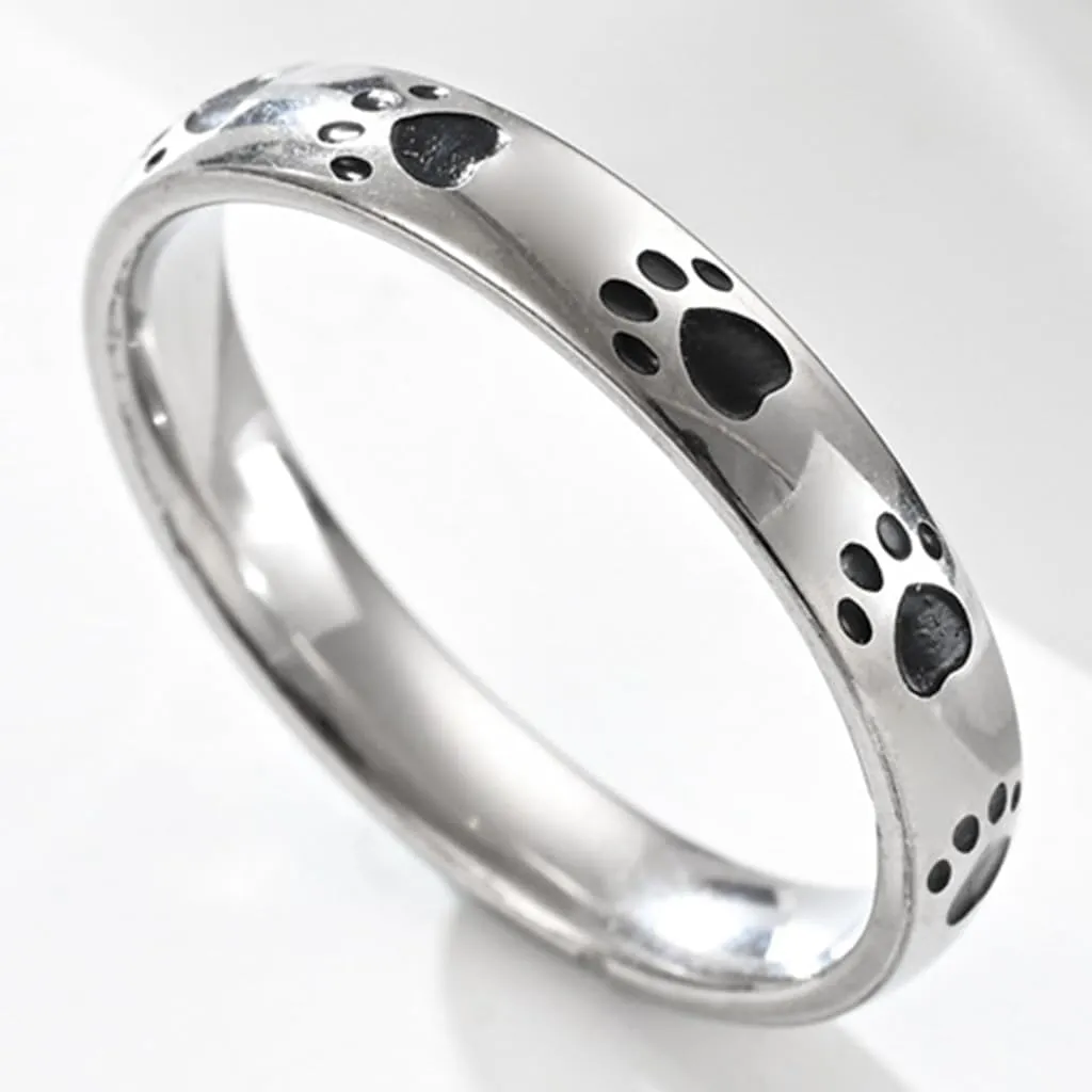 Jude Jewelers 4mm Stainless Steel Dog's Paw Pattern Wedding Band Stacking Party Anniversary Birthday Ring