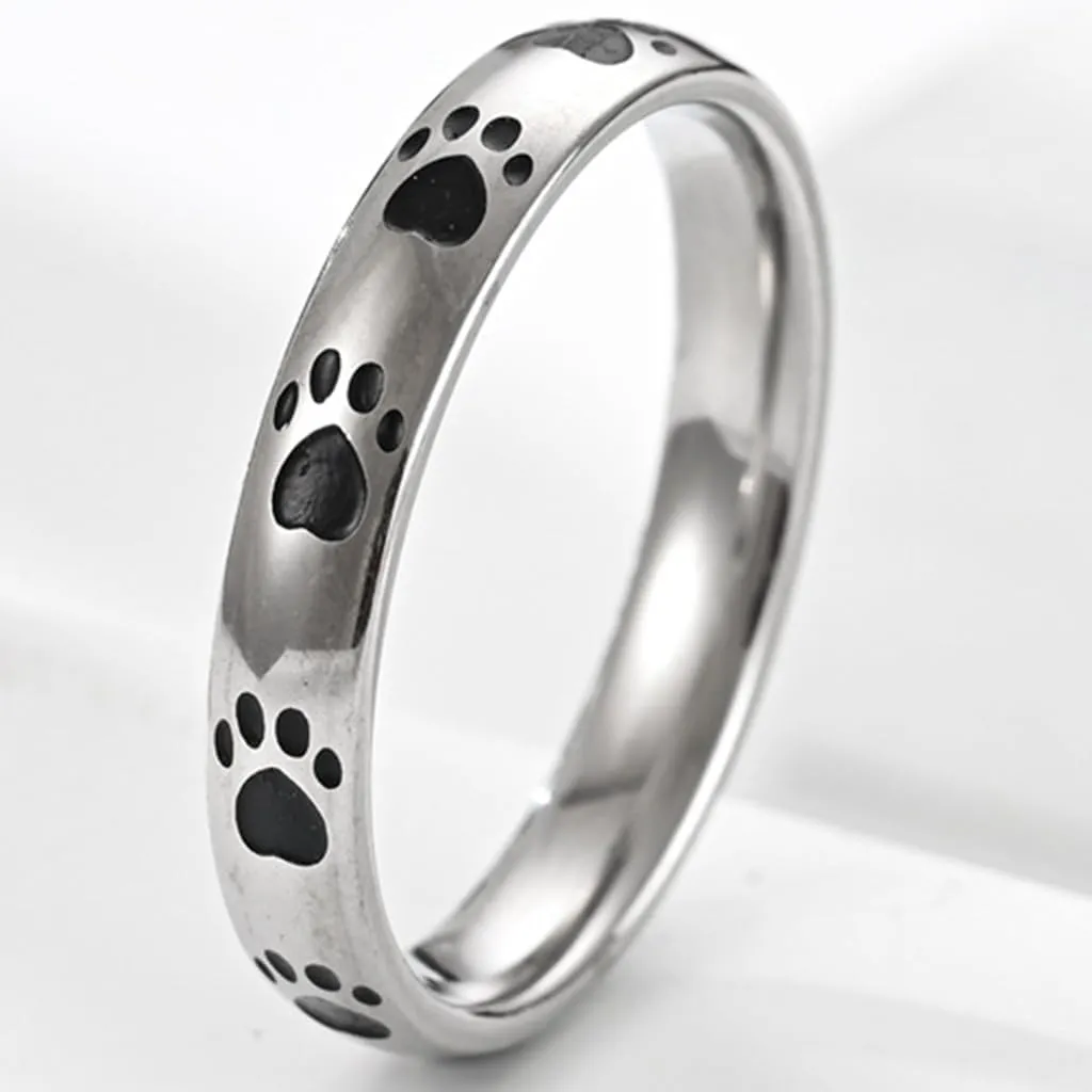 Jude Jewelers 4mm Stainless Steel Dog's Paw Pattern Wedding Band Stacking Party Anniversary Birthday Ring