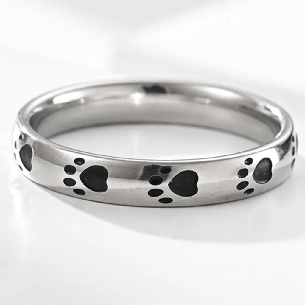 Jude Jewelers 4mm Stainless Steel Dog's Paw Pattern Wedding Band Stacking Party Anniversary Birthday Ring