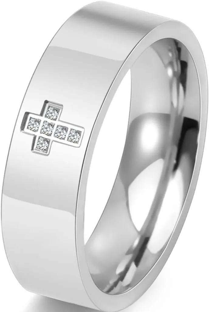 Jude Jewelers 6mm Stainless Steel Christian Cross Religious Wedding Band Statement Anniversary Ring