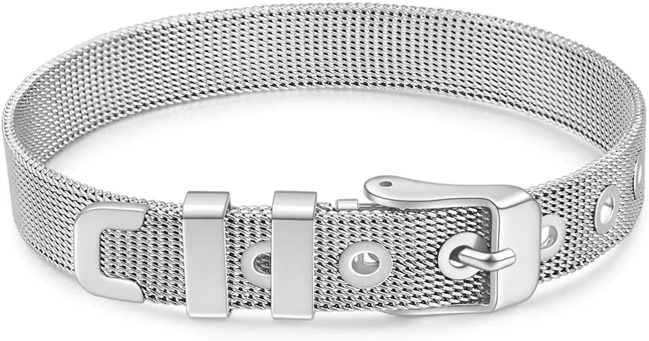 Jude Jewelers Stainless Steel Adjutable Wire Mesh Watch Band Style Bangle Bracelet