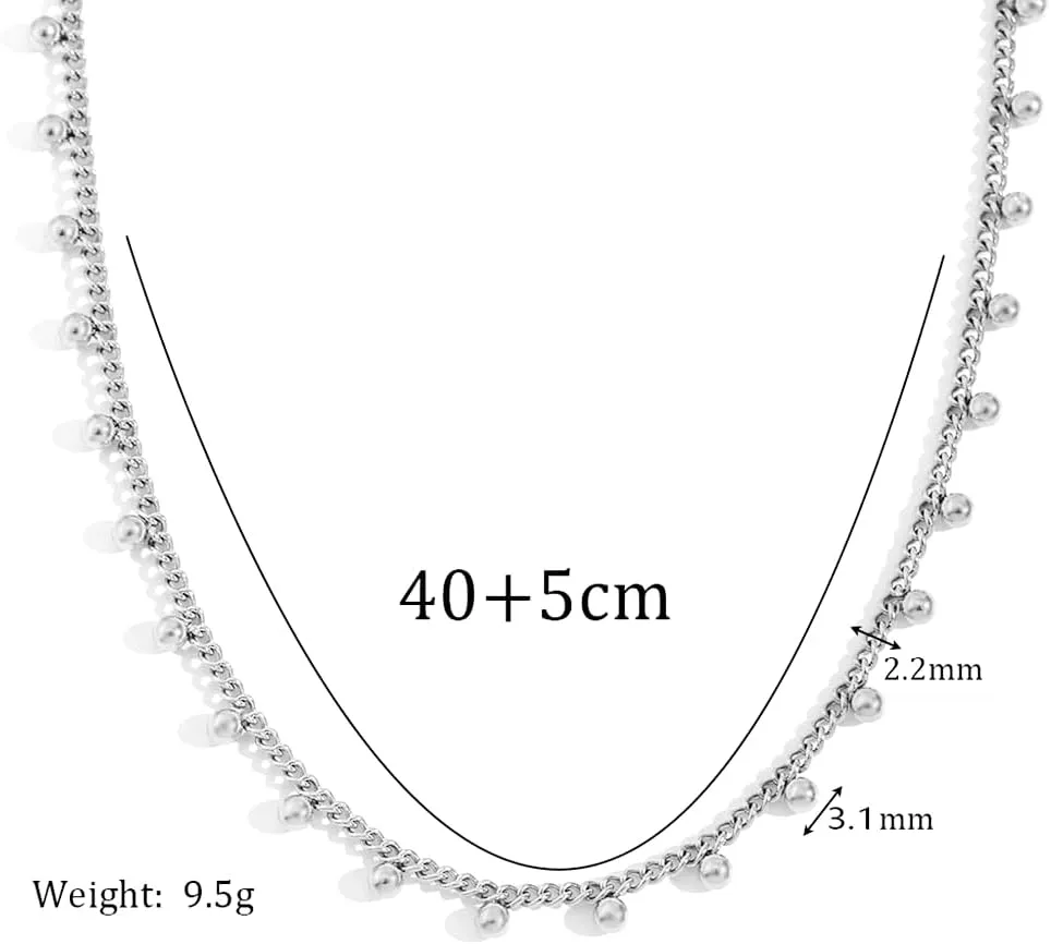 Jude Jewelers Stainless Steel Beaded Chain Style Collar Necklace