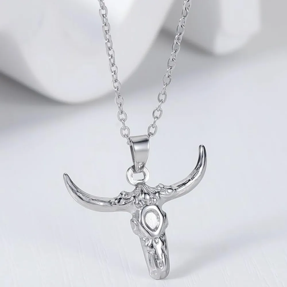 Jude Jewelers Stainless Steel Bull Ox Style Biker Cowboy Cocktail Party Pendant Necklace