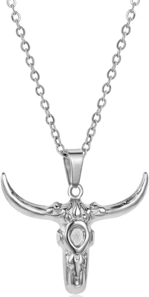 Jude Jewelers Stainless Steel Bull Ox Style Biker Cowboy Cocktail Party Pendant Necklace