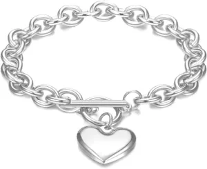 Jude Jewelers Stainless Steel Classic Simple Plain Chain Style Heart Charm Bracelet