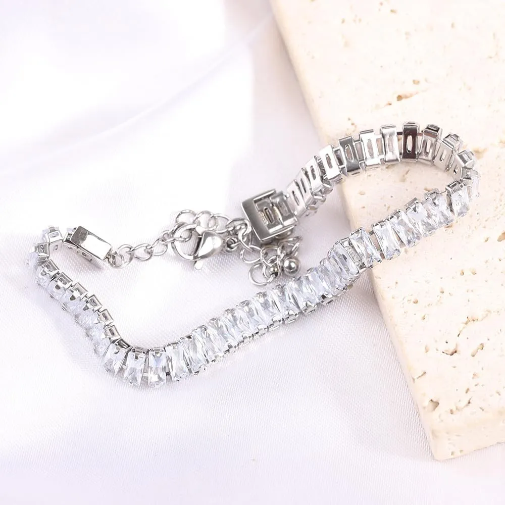 Jude Jewelers Stainless Steel Cubic Zircon Filled Eternity Style Chain Strand Bracelet