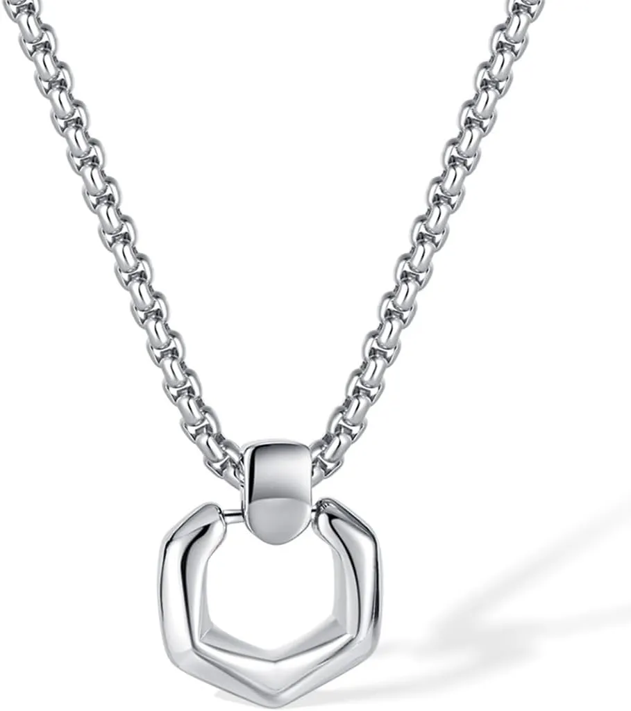 Jude Jewelers Stainless Steel Hexagon Charm Hammered Wedding Statement Collar Necklace