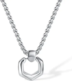 Jude Jewelers Stainless Steel Hexagon Charm Hammered Wedding Statement Collar Necklace