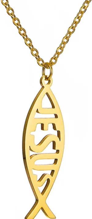 Jude Jewelers Stainless Steel Jesus Fish Style Christian Religious Pendant Necklace