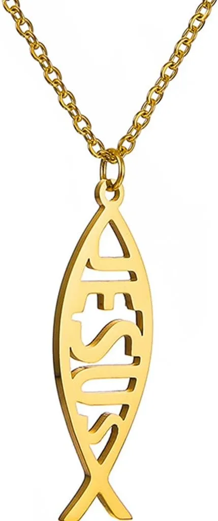 Jude Jewelers Stainless Steel Jesus Fish Style Christian Religious Pendant Necklace