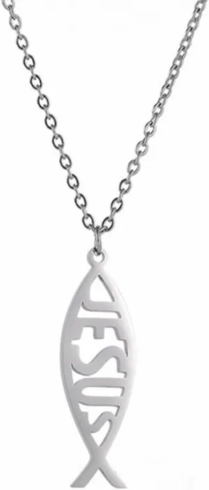 Jude Jewelers Stainless Steel Jesus Fish Style Christian Religious Pendant Necklace